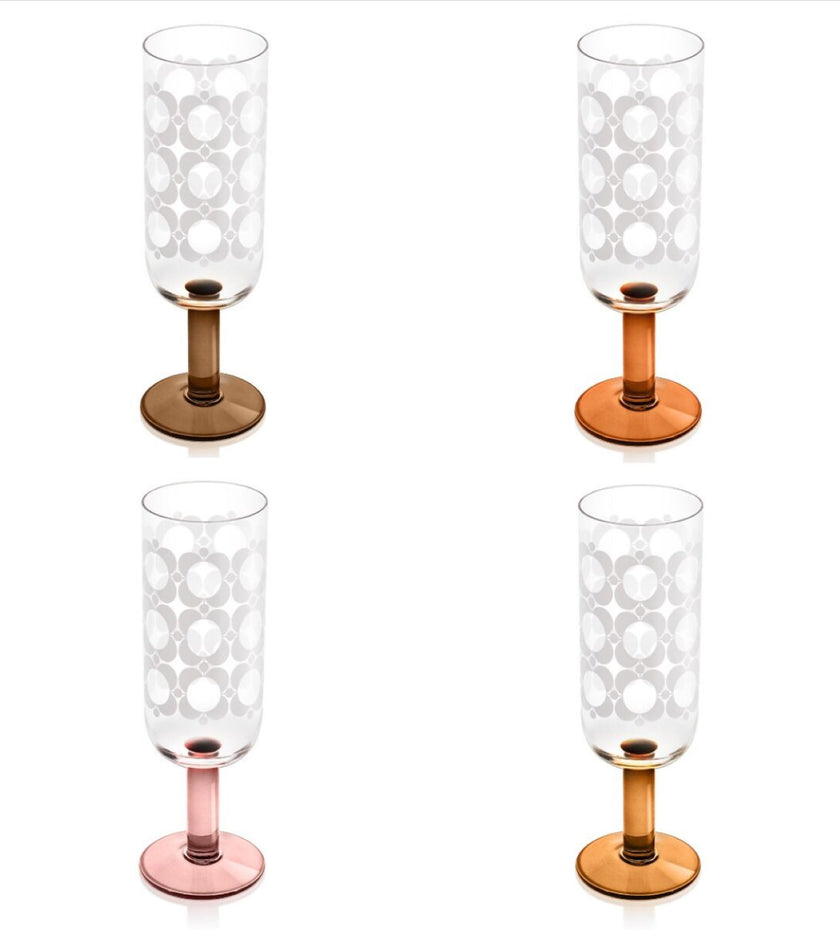 Orla Kiely Set of 4 Decorated Champagne Glasses - Atomic Flower