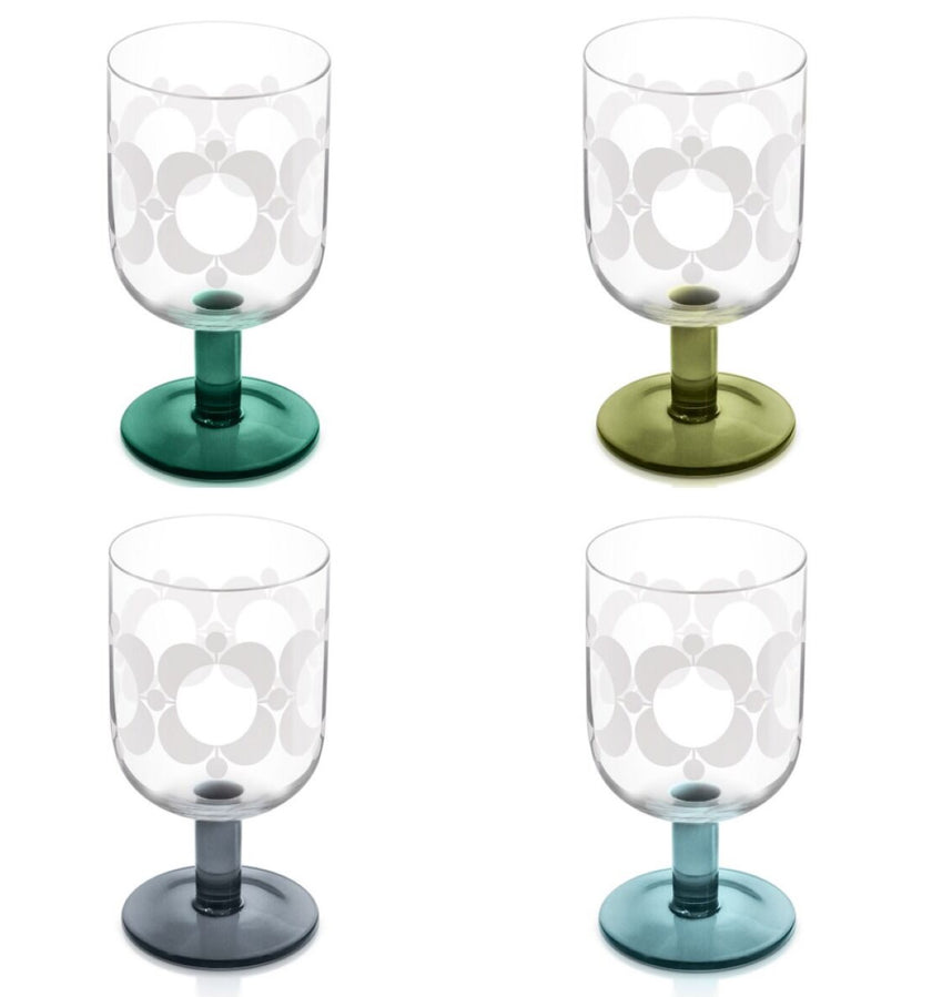 Orla Kiely Set of 4 Decorated Wine Glasses Blue/Green