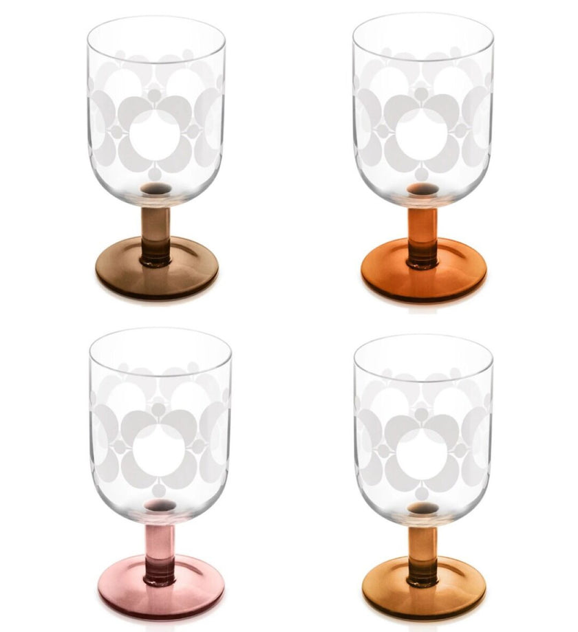 Orla Kiely Set of 4 Decorated Wine Glasses - Atomic Flower