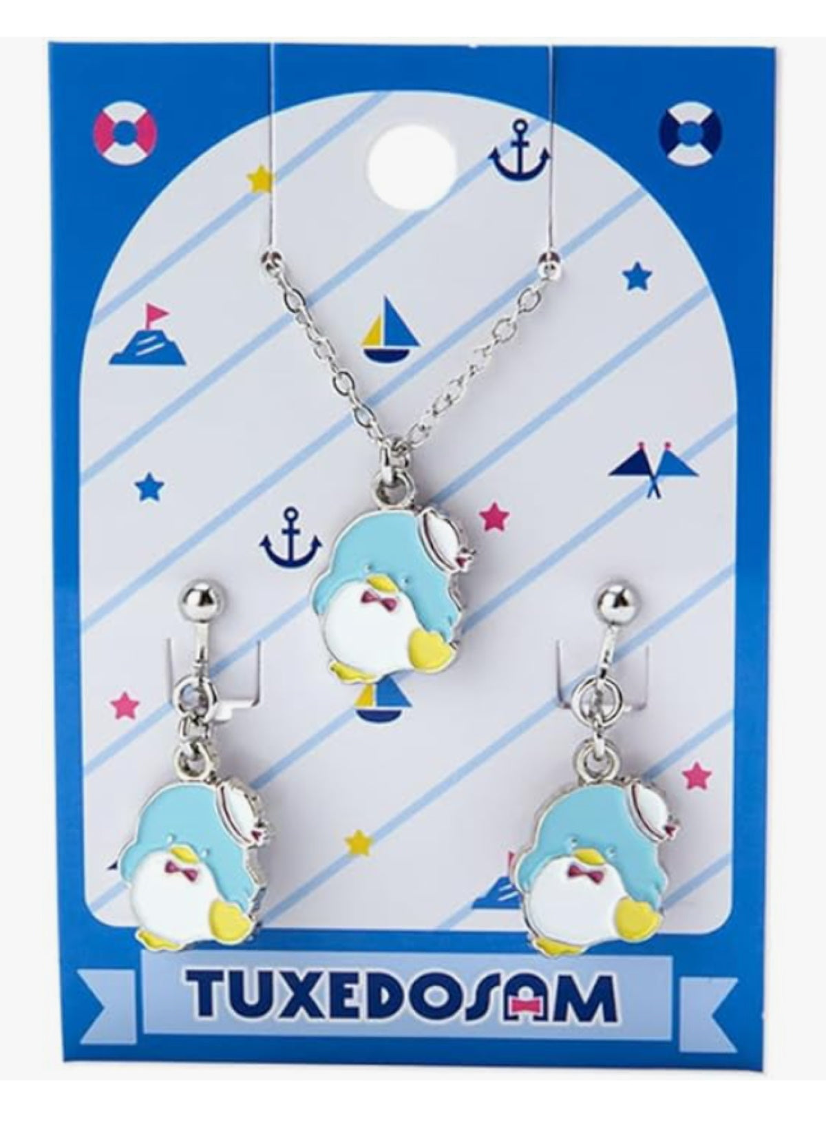 Sanrio Metallic Accessory Set Necklace & Clip-On Earrings - Tuxedo Sam