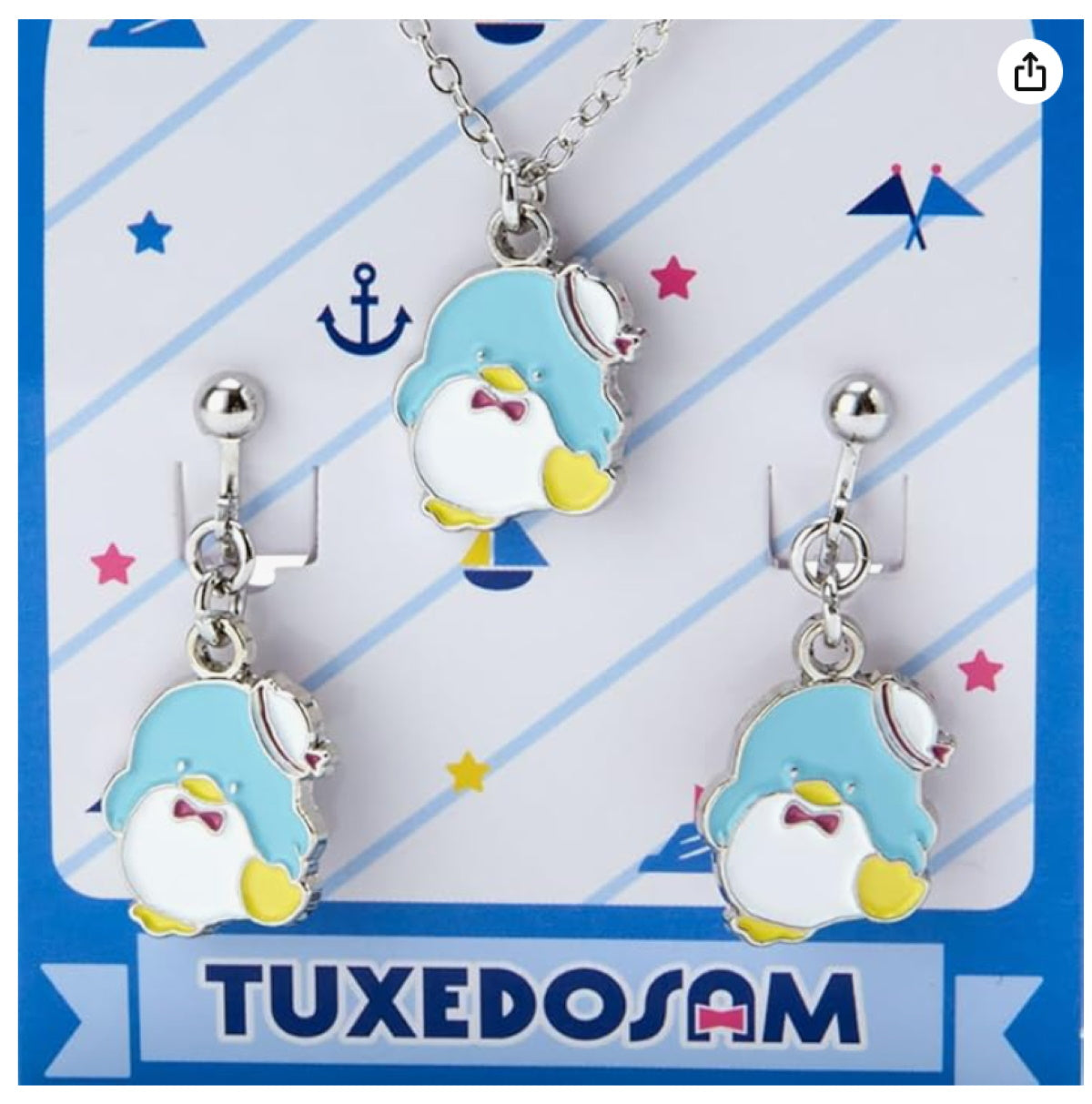 Sanrio Metallic Accessory Set Necklace & Clip-On Earrings - Tuxedo Sam