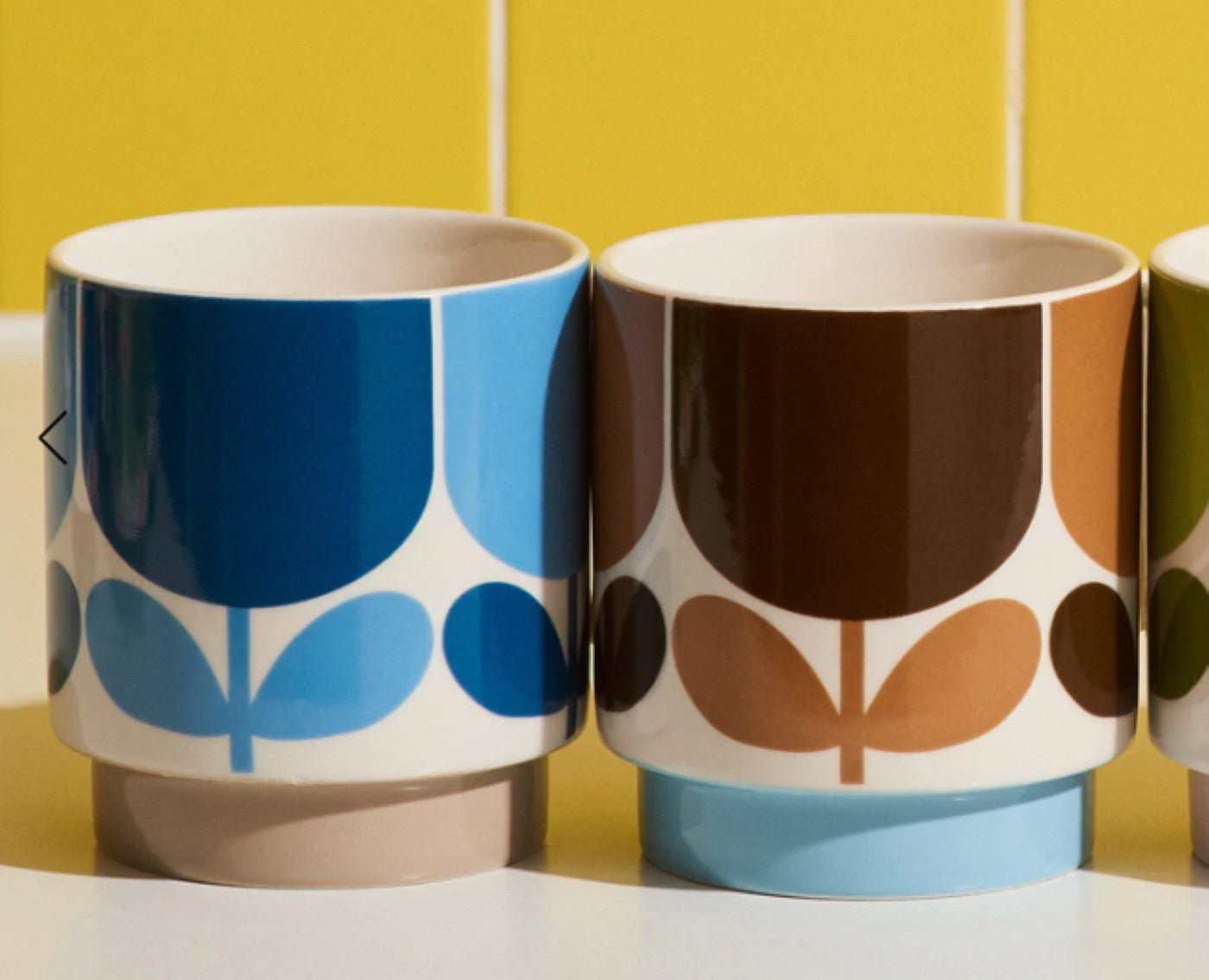 Orla Kiely Ceramic Block Flower Set of Mugs - Navy/Bark