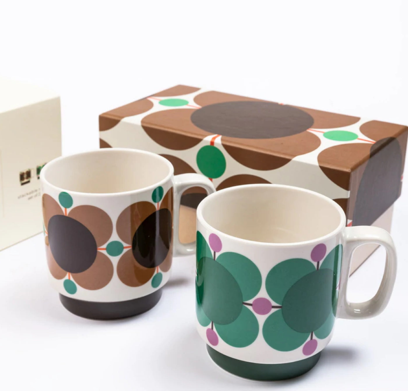 Orla Kiely Ceramic Mug Set - Jewel/Latte Atomic Flower with Matching Box