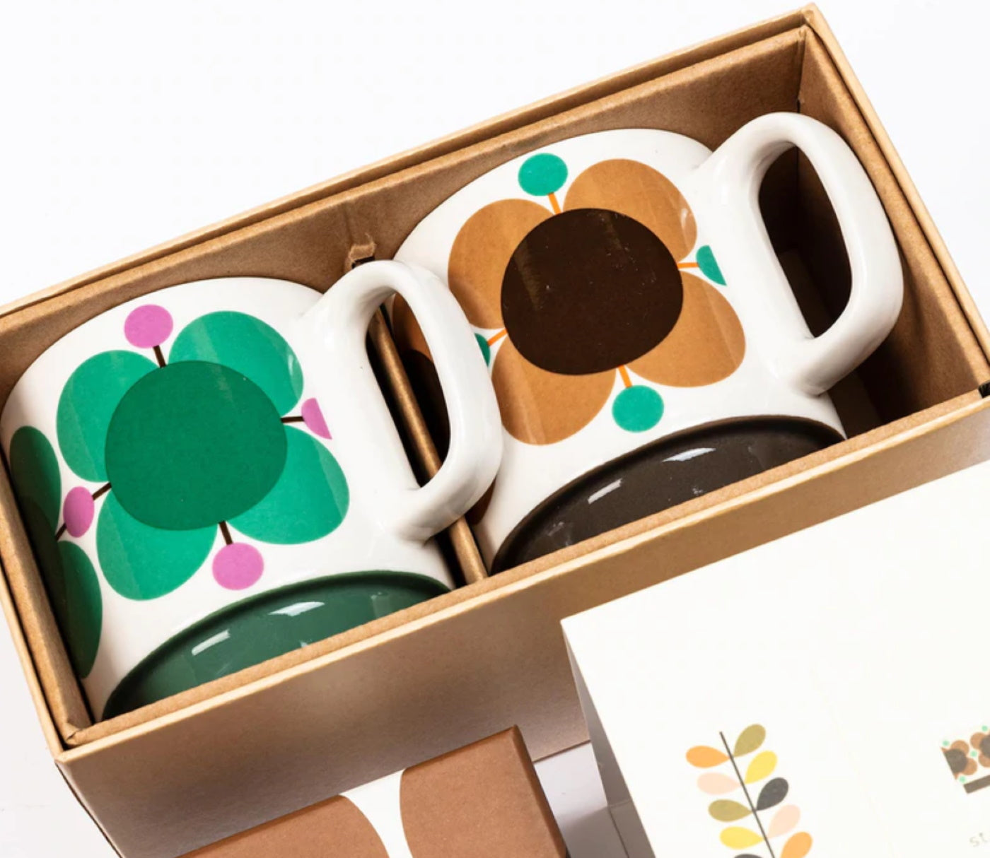 Orla Kiely Ceramic Mug Set - Jewel/Latte Atomic Flower with Matching Box