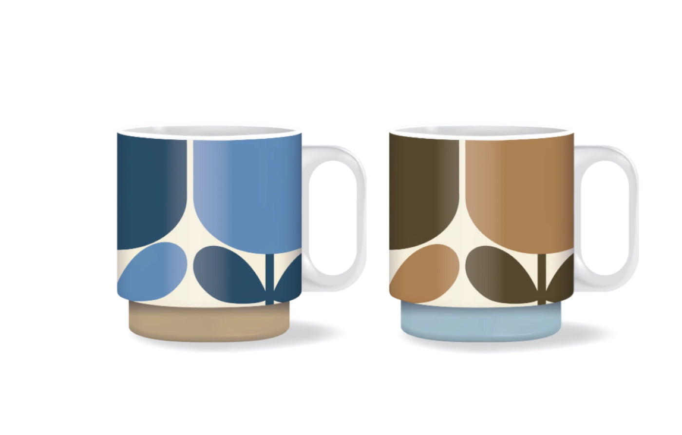 Orla Kiely Ceramic Block Flower Set of Mugs - Navy/Bark