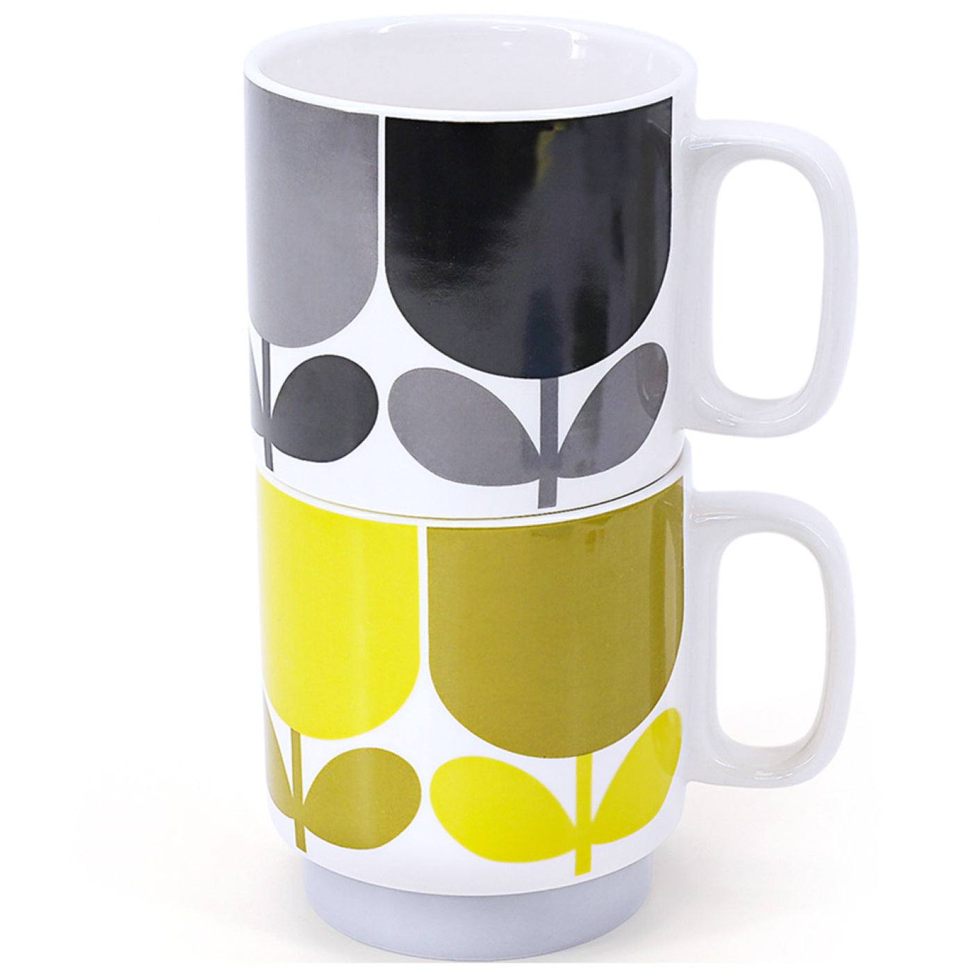 Orla Kiely Ceramic Block Flower Set of Mugs - Slate/Ochre